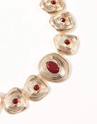 Asos Design Necklace With Hammered Coin And Semi Precious Look Detail