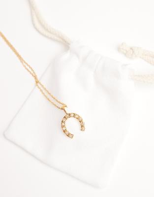Asos Design Necklace With Horse Shoe Charm And Cubic Zirconia Crystals In Gold