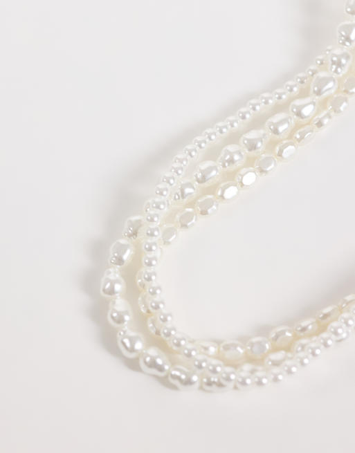 ASOS DESIGN necklace with Intertwine multirow faux pearl detail in ivory, 3 of 4