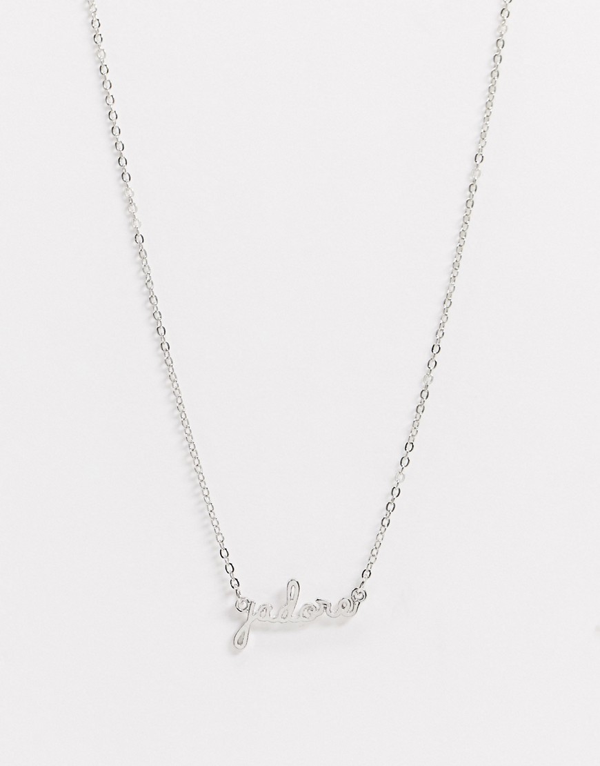ASOS DESIGN necklace with j'adore pendant in silver tone