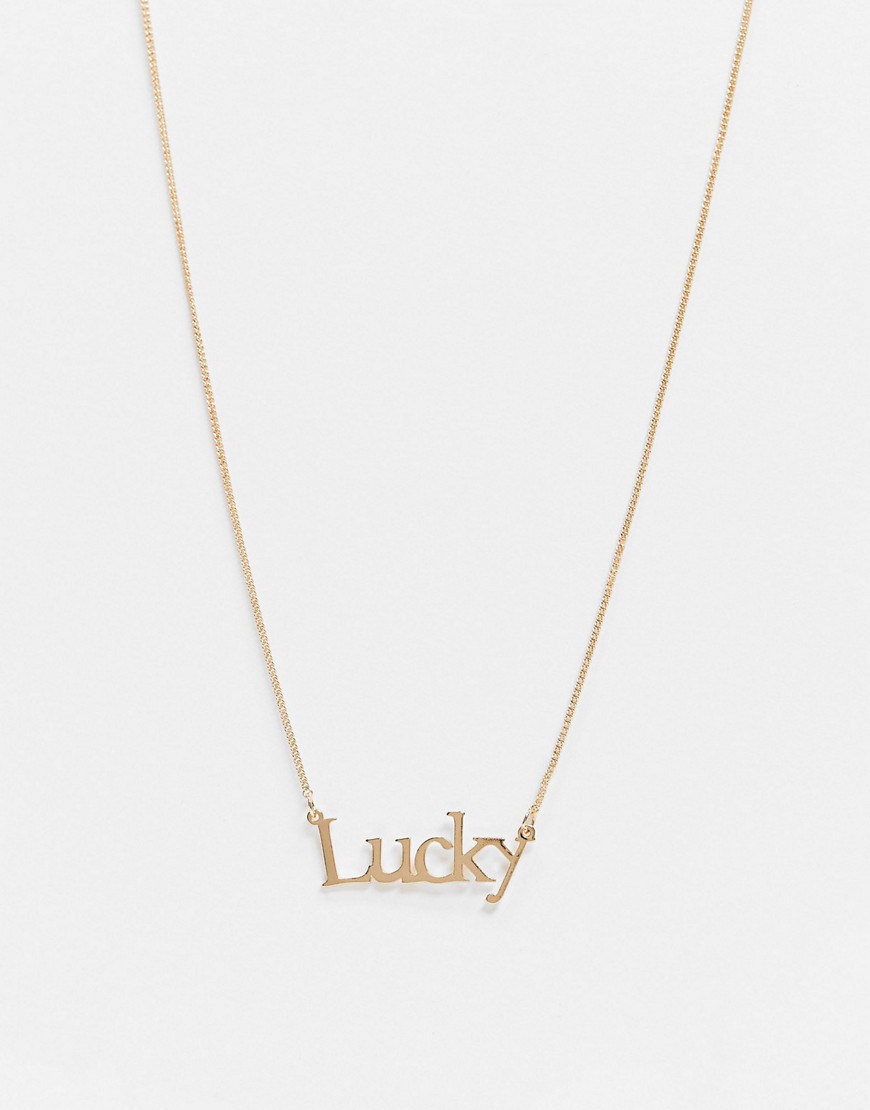 ASOS DESIGN necklace with lucky pendant in gold tone