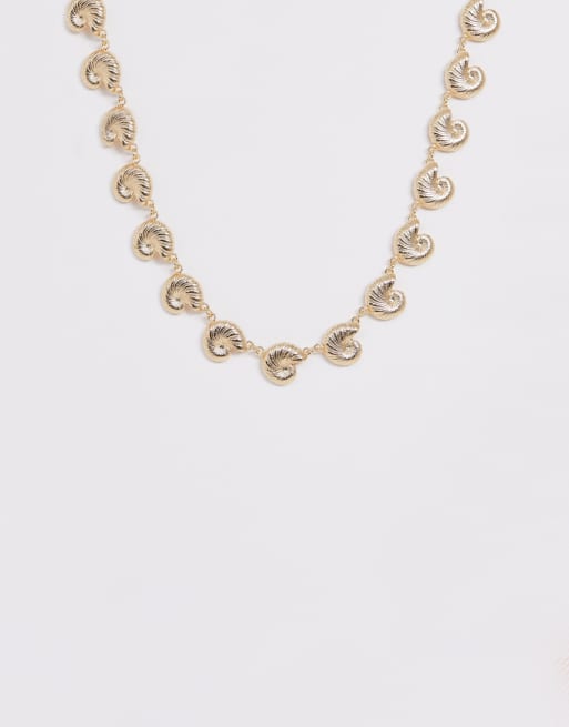 ASOS DESIGN necklace with metal shell pendants in gold tone