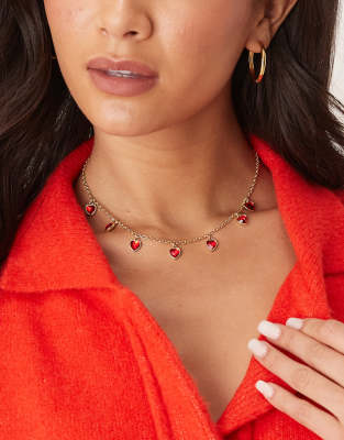 Asos Design Necklace With Mini Heart Detail In Gold Tone