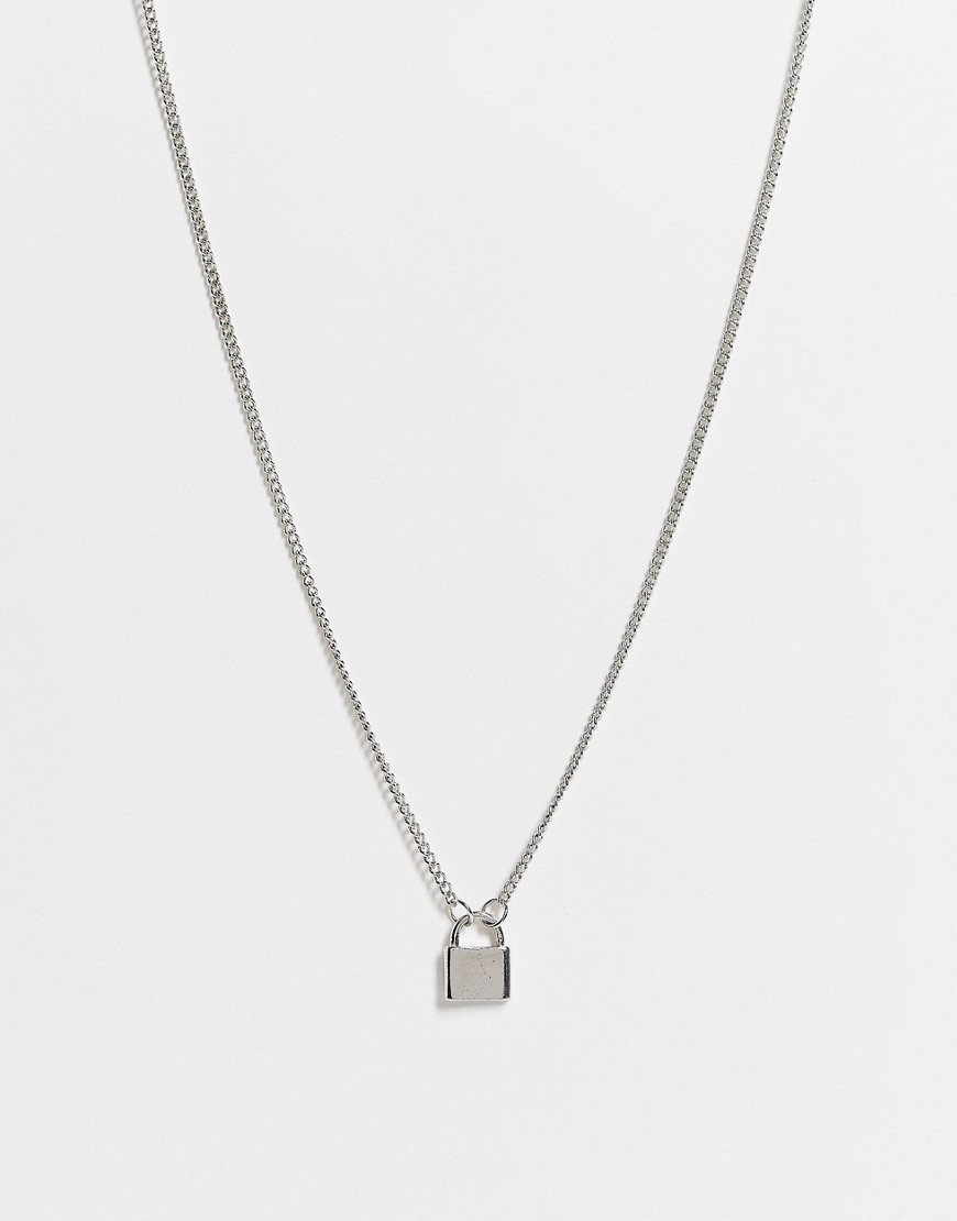 ASOS DESIGN necklace with mini padlock in silver tone