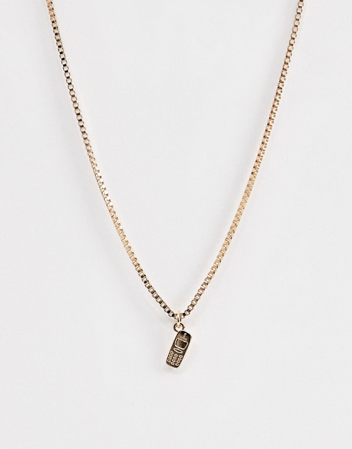 ASOS DESIGN necklace with mini phone pendant in gold