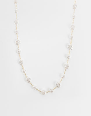 Asos Design Necklace With Mixed Faux Freshwater Pearls In Gold