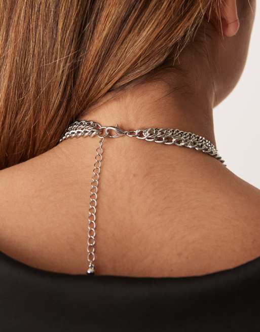 ASOS DESIGN necklace with mixed pearl and chain detail in silver tone, 3 of 3
