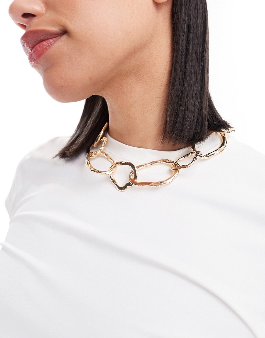 Asos Design Necklace With Molten Chain Detail In Gold Tone