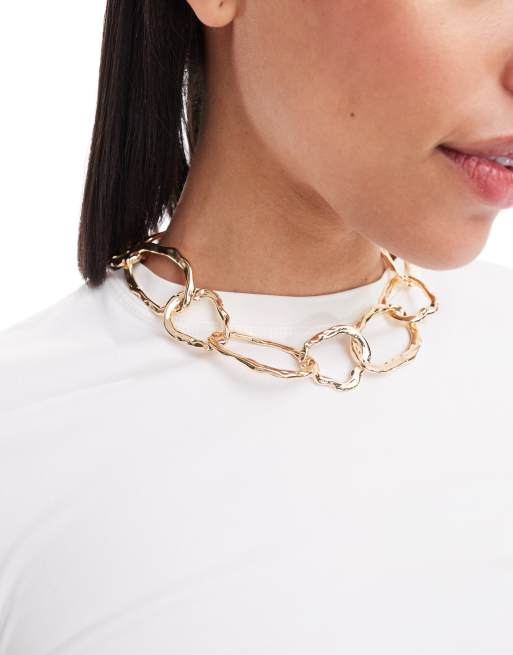 ASOS DESIGN necklace with molten chain detail in gold tone, 4 of 4