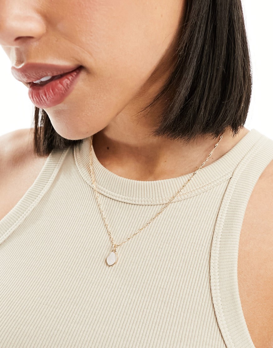 Asos Design Necklace With Molten Faux Pearl Pendant In Gold Tone
