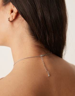 Asos Design Necklace With Molten Faux Pearl Pendant In Silver