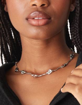 Asos Design Necklace With Molten Nugget Details In Silver
