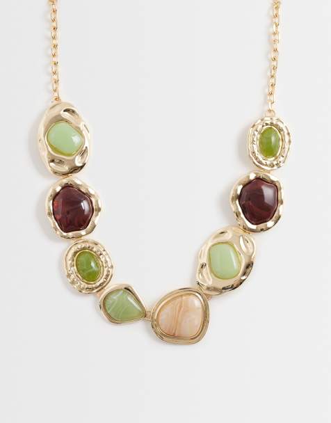 ASOS DESIGN necklace with molten resin stone settings in gold tone - view 1