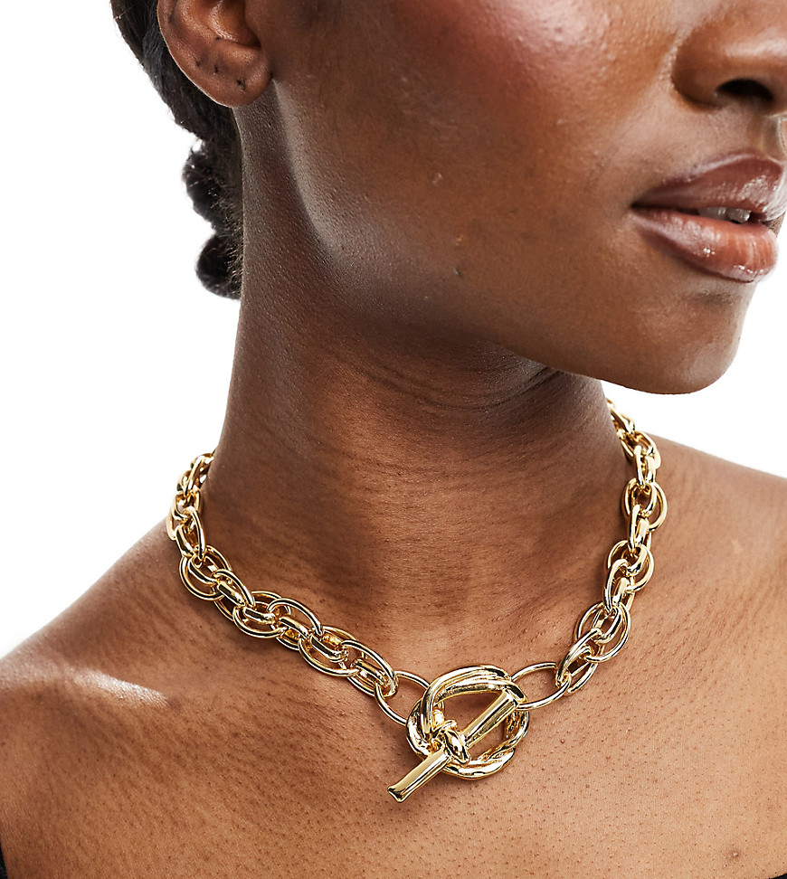 ASOS DESIGN necklace with molten tbar design in vintage style gold