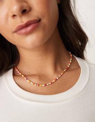 Asos Design Necklace With Multi-colored Faux Beads