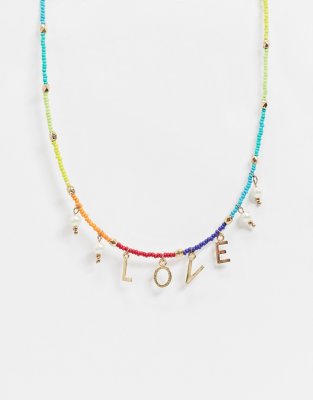 ASOS DESIGN necklace with multicolour beads and love charms | ASOS