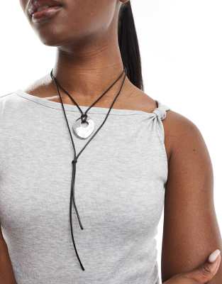 Asos Design Necklace With Multirow Molten Pendant And Cord Design In Silver Tone
