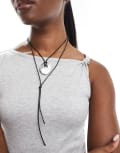 [ASOS DESIGN] ASOS DESIGN necklace with multirow molten pendant and cord design in silver tone No Size Silver