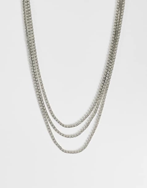 ASOS DESIGN necklace with multirow toggle detail with diamante stone set in silver tone - view 1