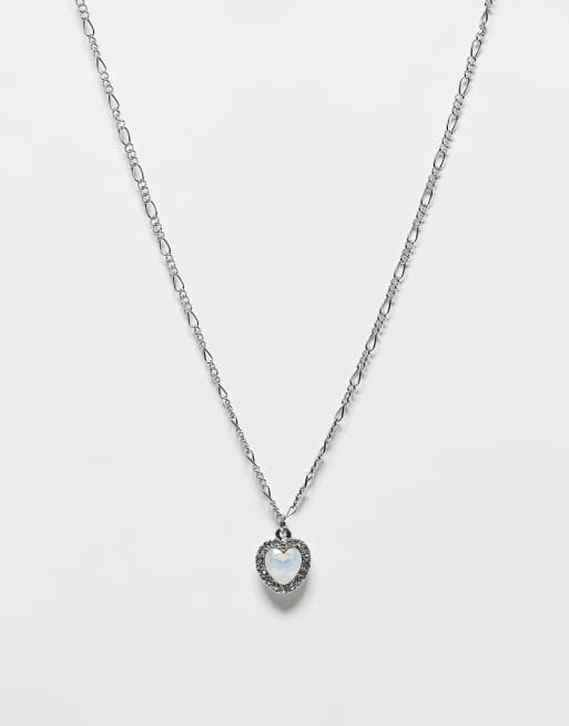 ASOS DESIGN necklace with opal heart pendant in silver tone ASOS
