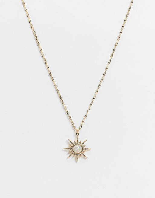 ASOS DESIGN necklace with opal starburst pendant in gold tone