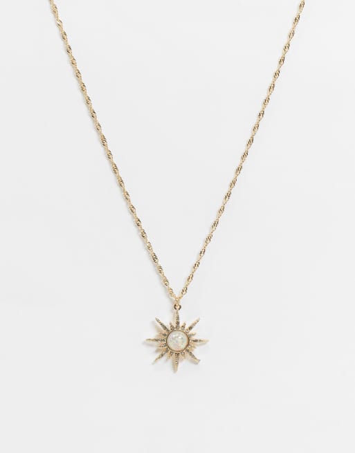 ASOS DESIGN necklace with opal starburst pendant in gold tone | ASOS