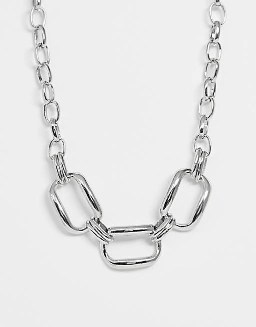 ASOS DESIGN necklace with oversized hardware link design in silver tone