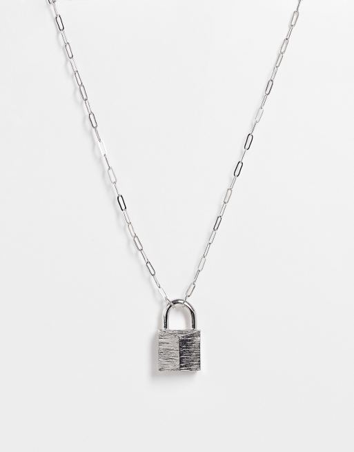 ASOS DESIGN necklace with padlock pendant in silver tone ASOS