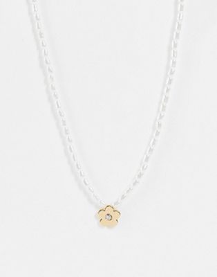 ASOS DESIGN necklace with pearl and flower charm