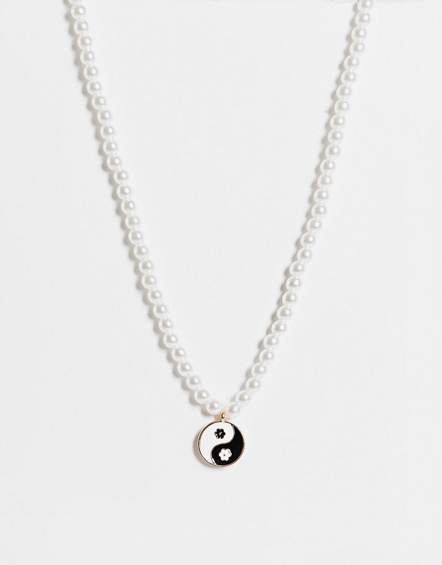 ASOS DESIGN necklace with pearl and flower yin-yang charm-Multi