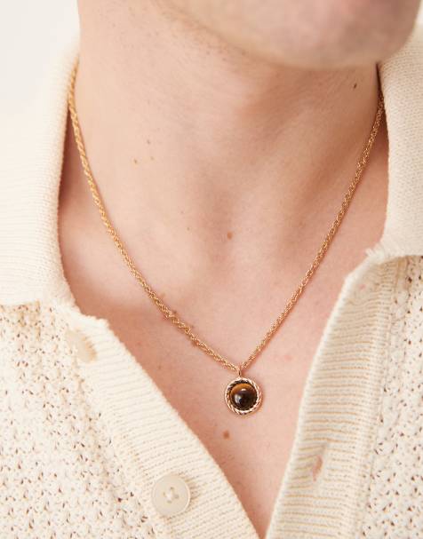 ASOS DESIGN necklace with pendant in tiger's eye in gold tone - view 1