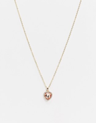 ASOS DESIGN ASOS DESIGN necklace with pink heart jewel pendant in gold tone