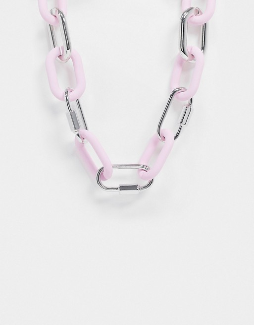 ASOS DESIGN necklace with powder pink hardware links in silver tone