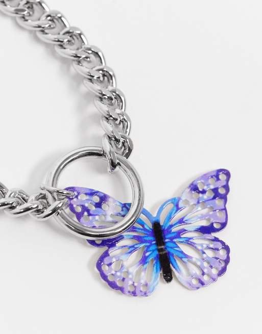 Purple butterfly on sale necklace silver