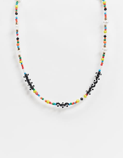 ASOS DESIGN necklace with rainbow and eye beads