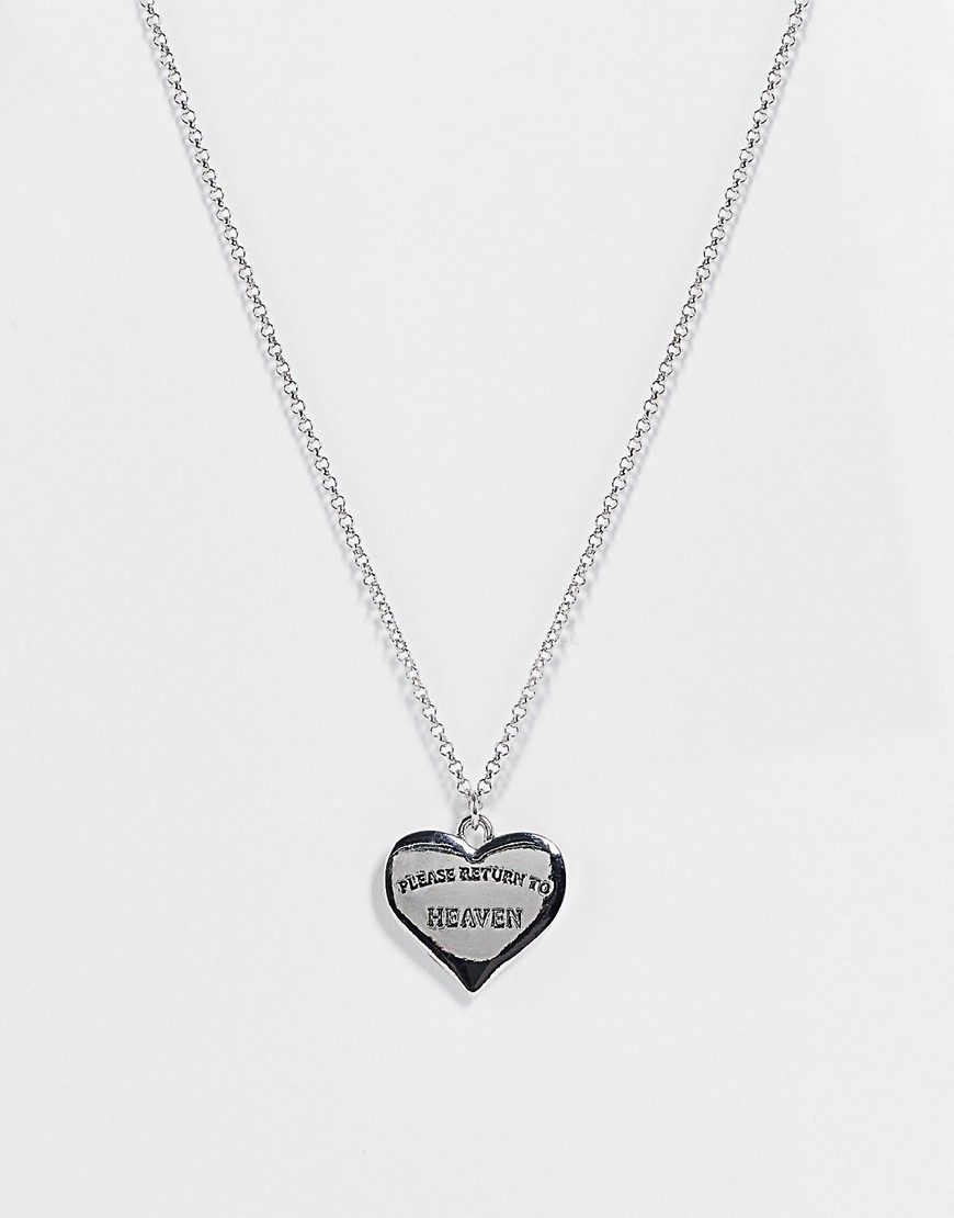 Asos Design Necklace With Return To Heaven Heart Pendant In Silver Tone