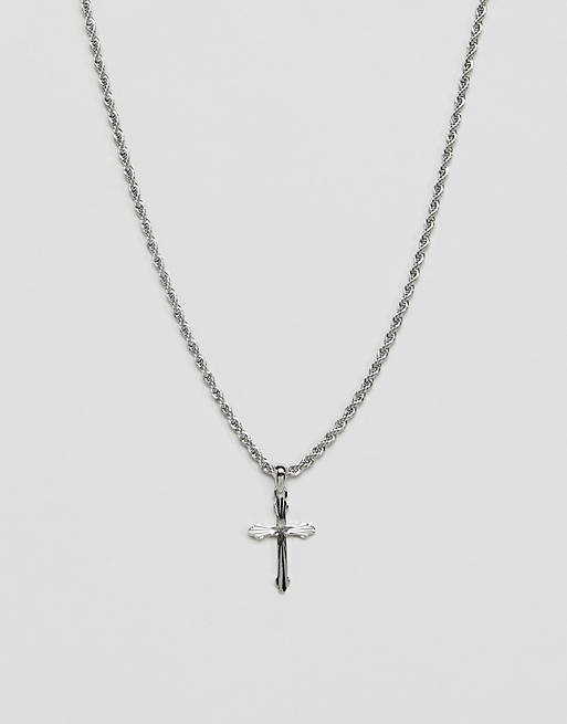 ASOS DESIGN necklace with rope chain and cross pendant in silver | ASOS