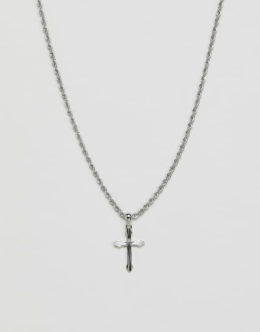 ASOS DESIGN necklace with rope chain and cross pendant in silver | ASOS