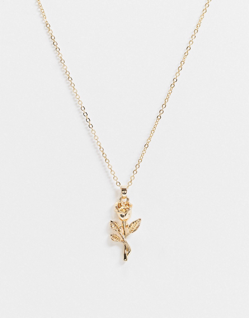 ASOS DESIGN necklace with rose charm pendant in gold tone
