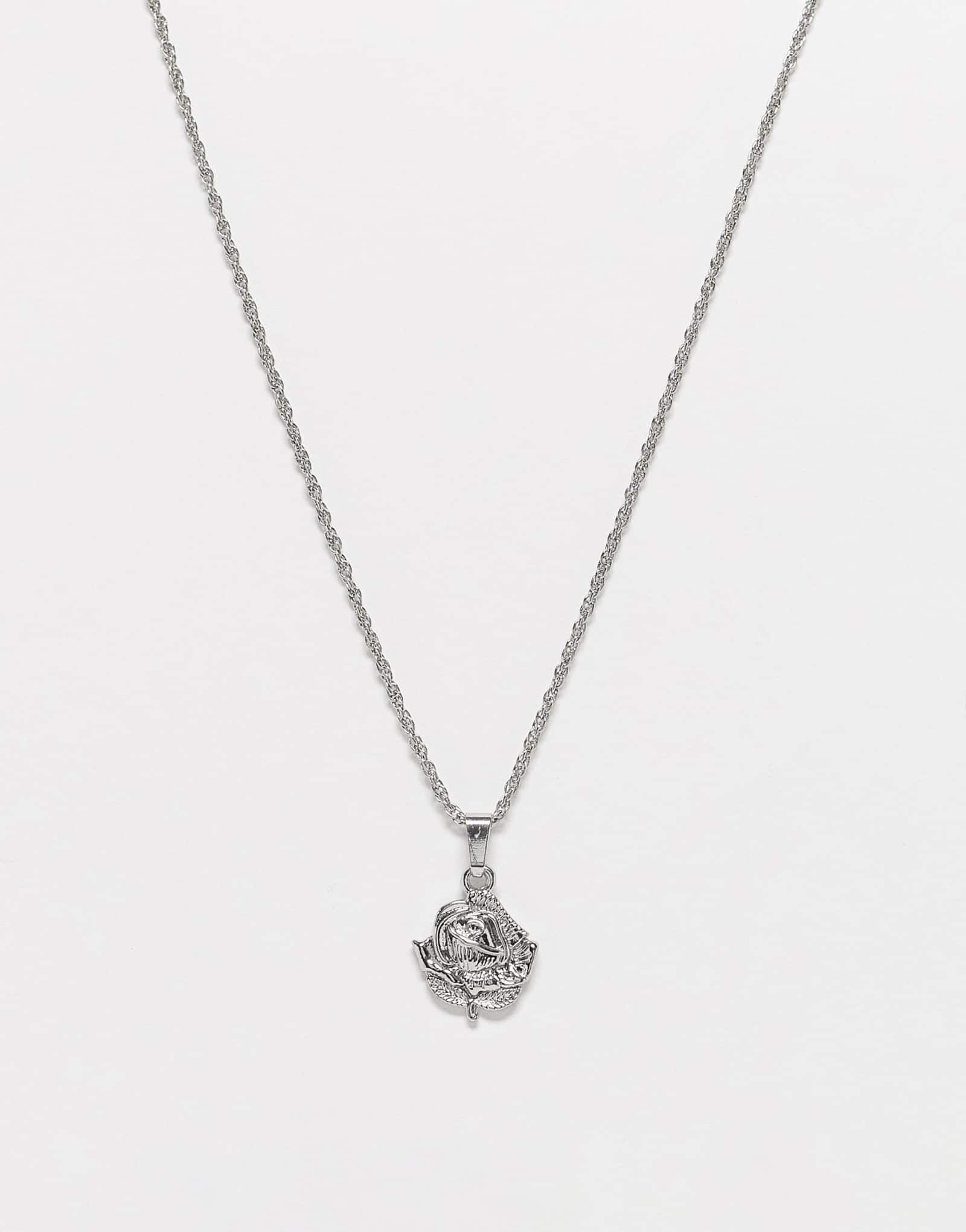 ДИЗАЙНЕРСКОЕ колье ASOS с подвеской в виде розы серебристого оттенка