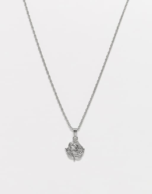 ASOS DESIGN necklace with rose pendant in silver tone | ASOS