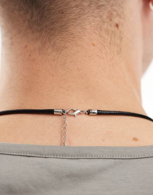ASOS DESIGN necklace with round pendant and cording in silver tone, 2 of 4