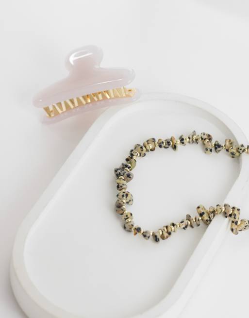 ASOS DESIGN necklace with semi-precious dalmatian stones in gold tone, 2 of 4