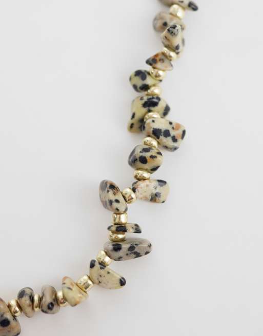ASOS DESIGN necklace with semi-precious dalmatian stones in gold tone, 3 of 4