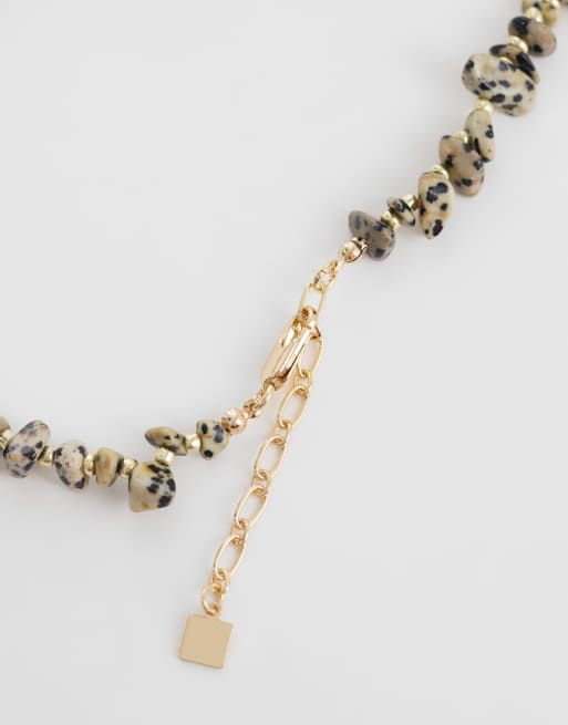 ASOS DESIGN necklace with semi-precious dalmatian stones in gold tone, 4 of 4