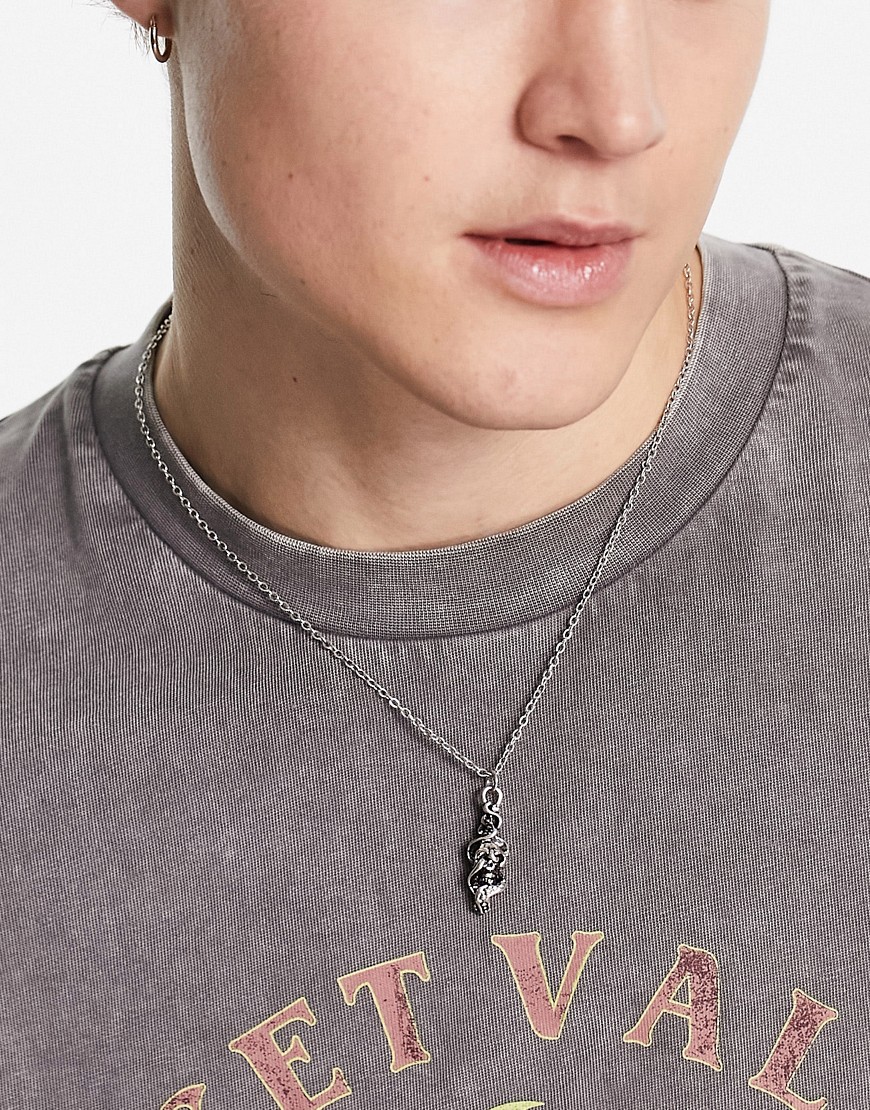 ASOS DESIGN necklace with skull pendant in burnished silver tone