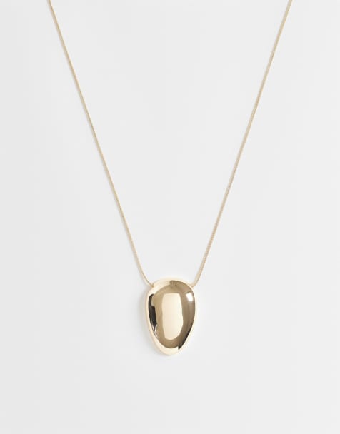 ASOS DESIGN Necklace with small oval pendant in gold tone - view 1
