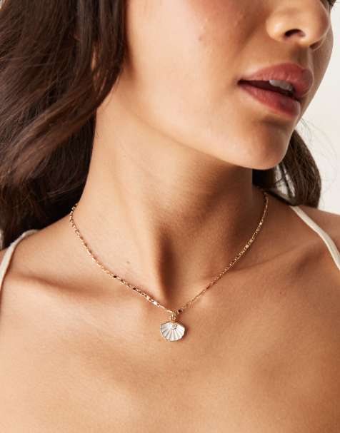 ASOS DESIGN necklace with small shell and faux pearl pendant - view 1