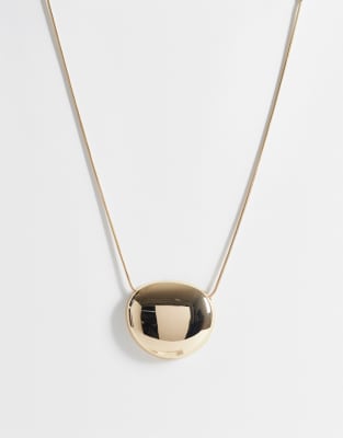Asos Design Necklace With Smooth Pendant In Gold