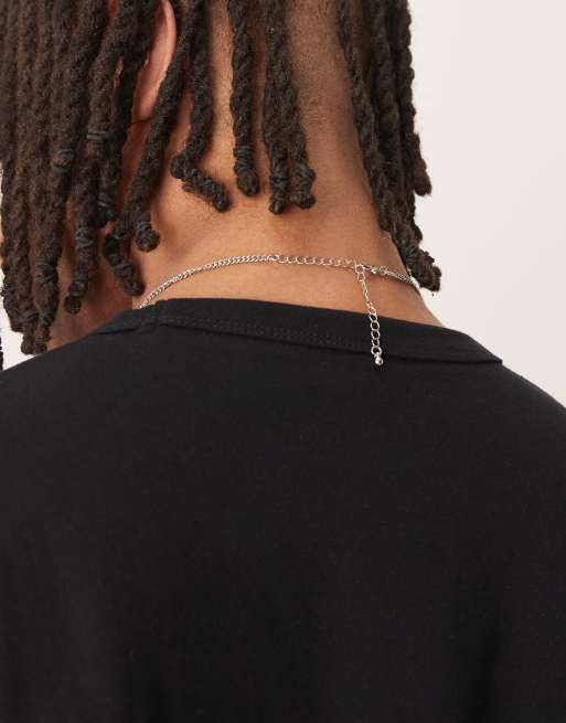 ASOS DESIGN necklace with square black stone pendant in silver tone
